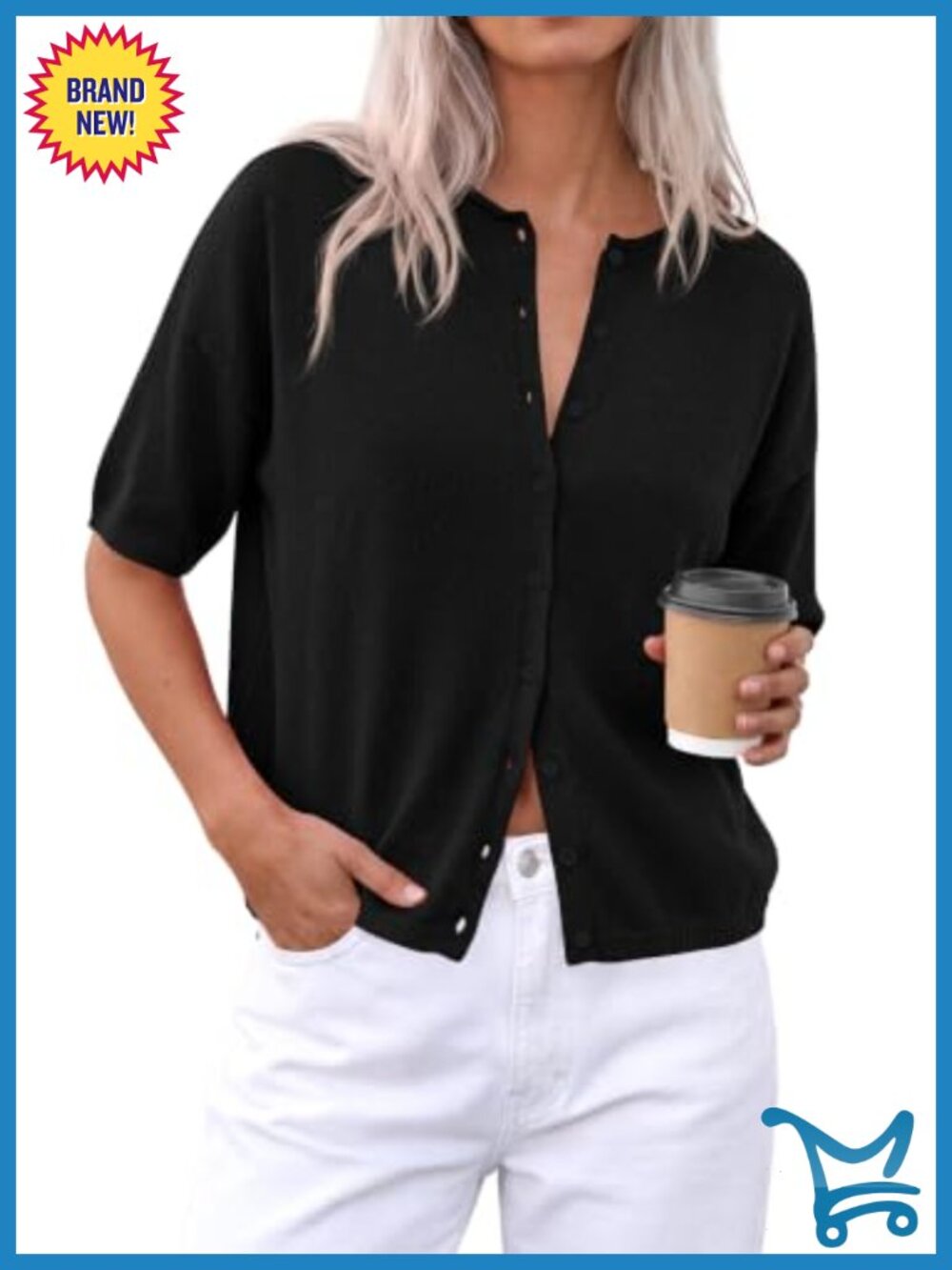 Womens Lightweight Short Sleeve Cardigan Sweater Button Down Knit